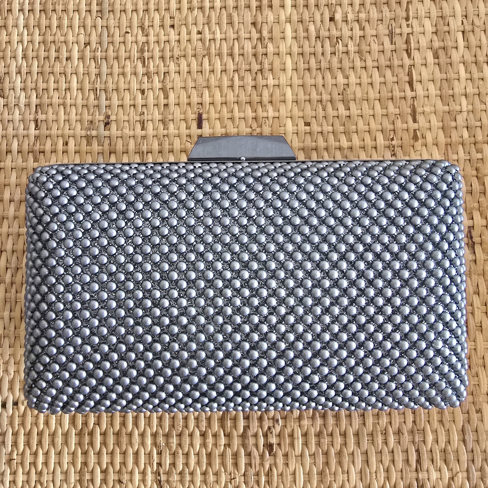 Olga Berg Metallic Silver Clutch